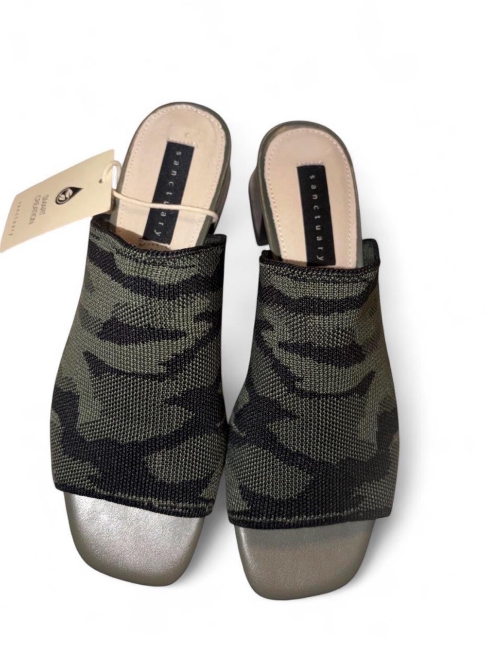 Sanctuary Olive & Black Camo Knit Mule Sandals